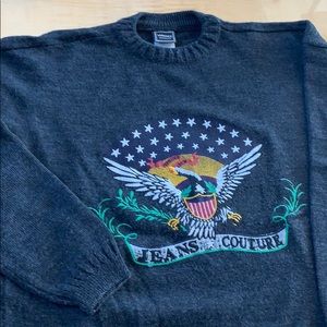 Versace wool blend embroidered pull over; gray